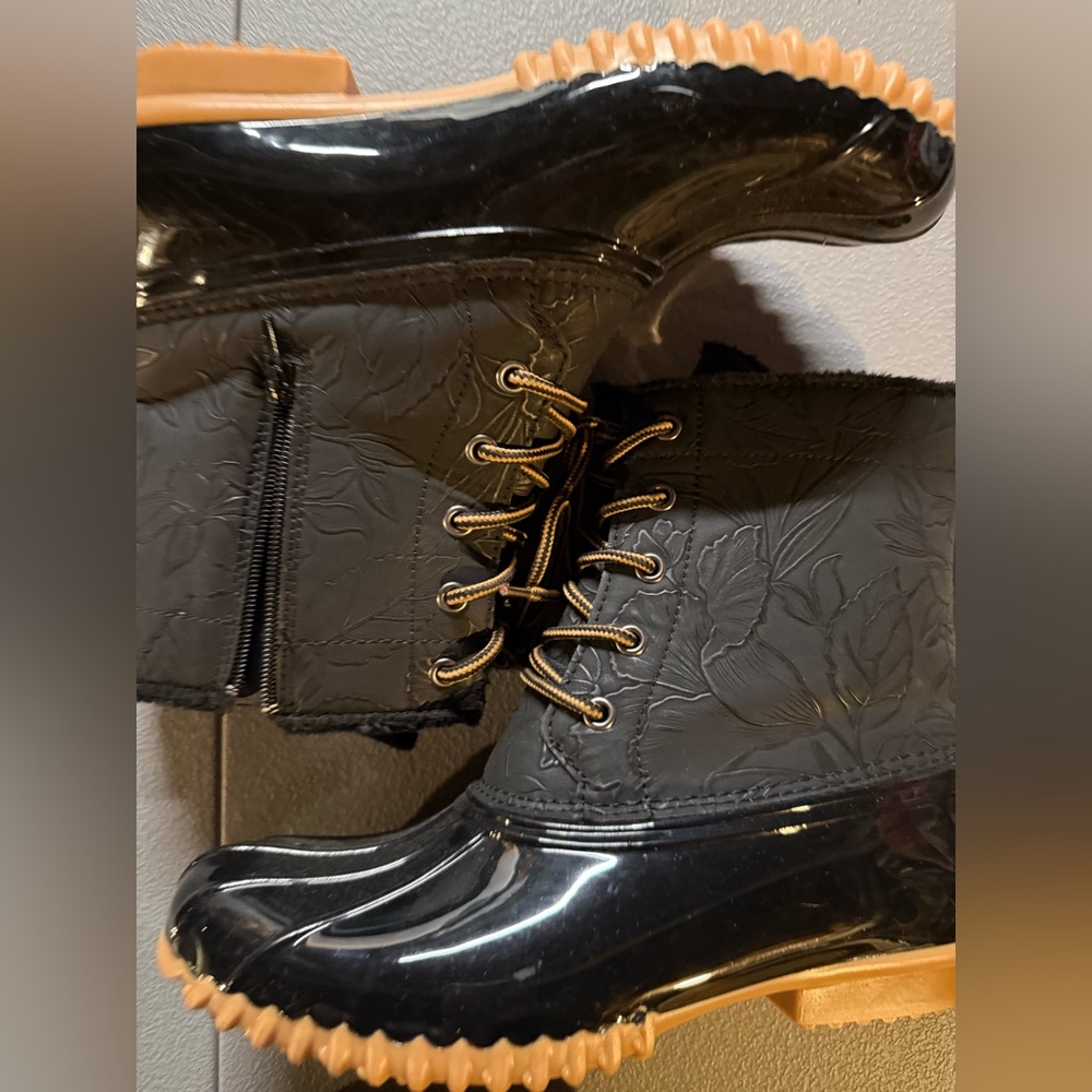 Sporto Black Lace-Up Winter Rain Boots - Picture 2 of 6